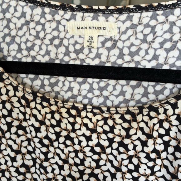 Max Studio Black and Cream Floral Tunic Top Plus 2X Office Professional - Picture 2 of 7